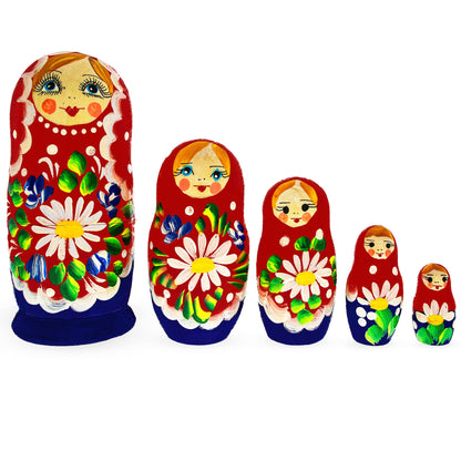 5 Pieces Daisy Multicolor Miniature Wooden  Nesting Dolls