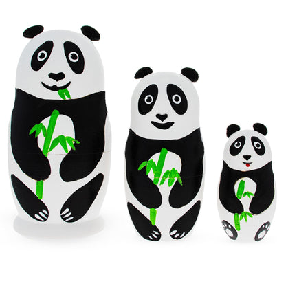 Set of 3 Panda Family Wooden Nesting Dolls