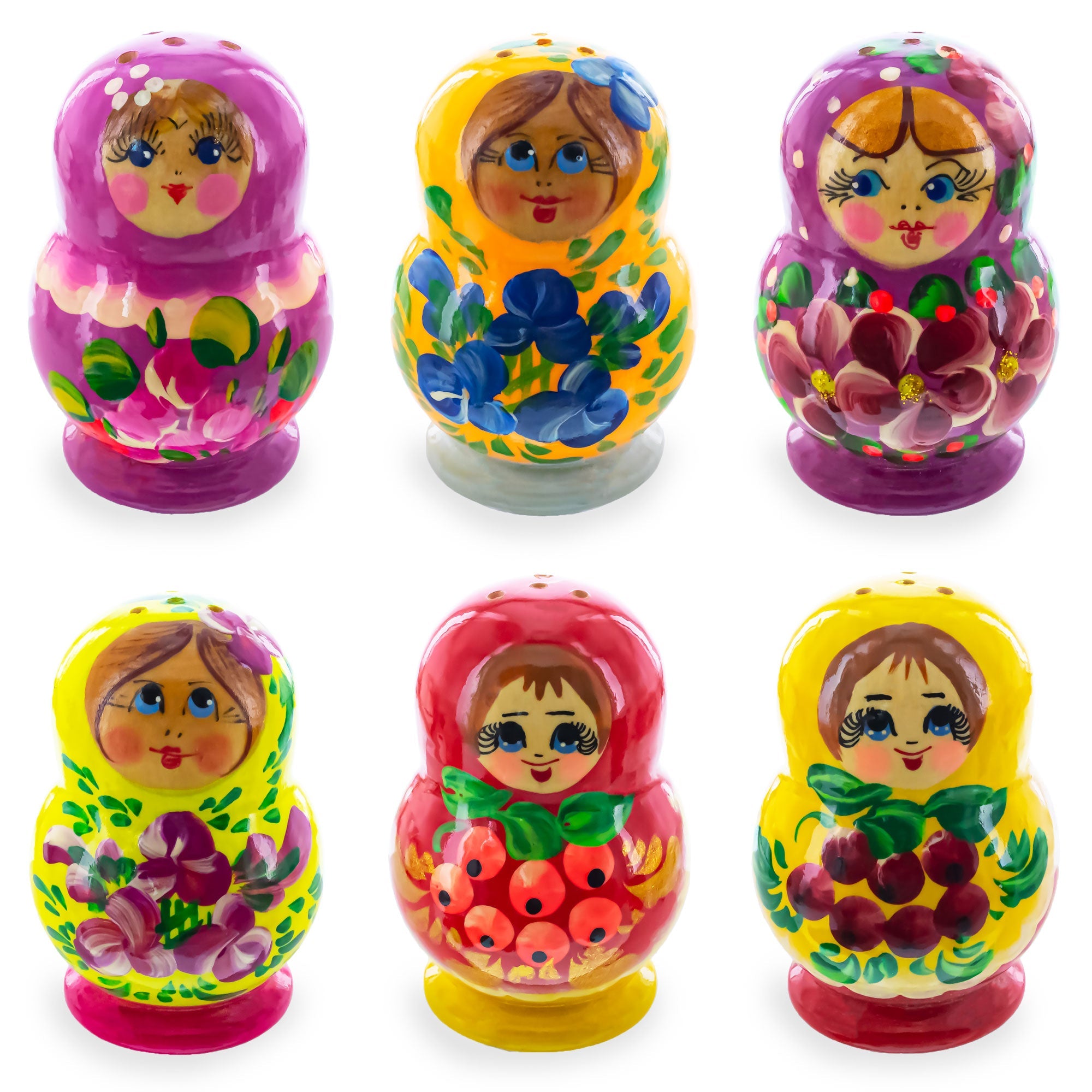 Set of 2 Salt and Pepper Shakers Nesting Dolls in Assortment (Colors May Vary)