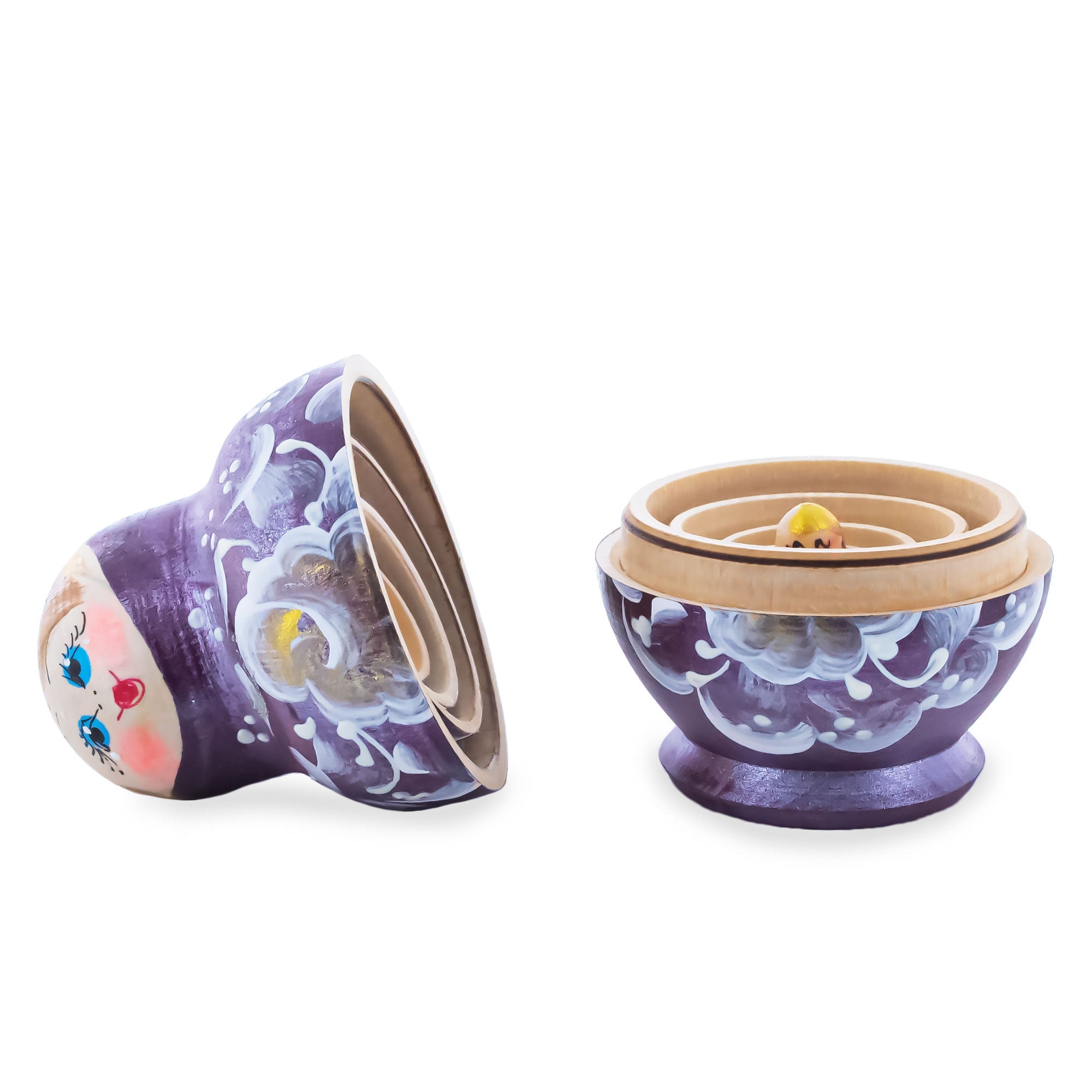 Bourbon Color with White Flowers Wooden  Nesting Dolls