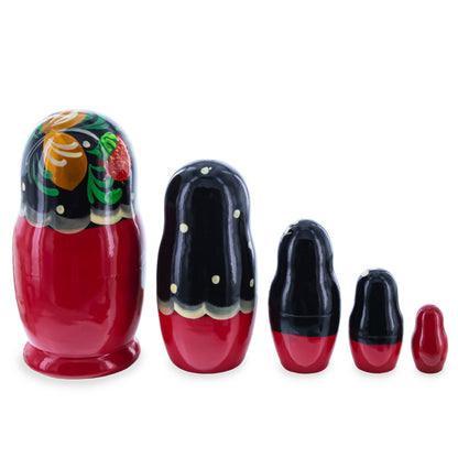 Black Hood with Strawberries Wooden  Nesting Dolls