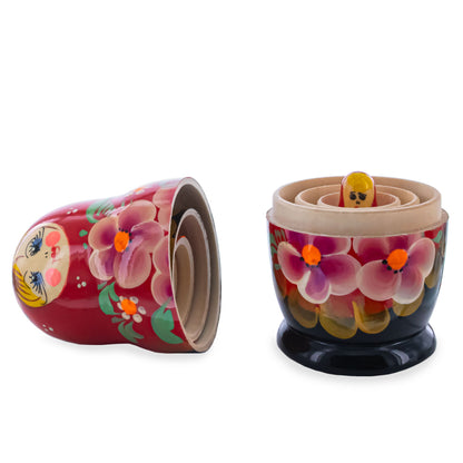 Beautiful Wooden  with Red Color Hood and Golden Flowers Nesting Dolls