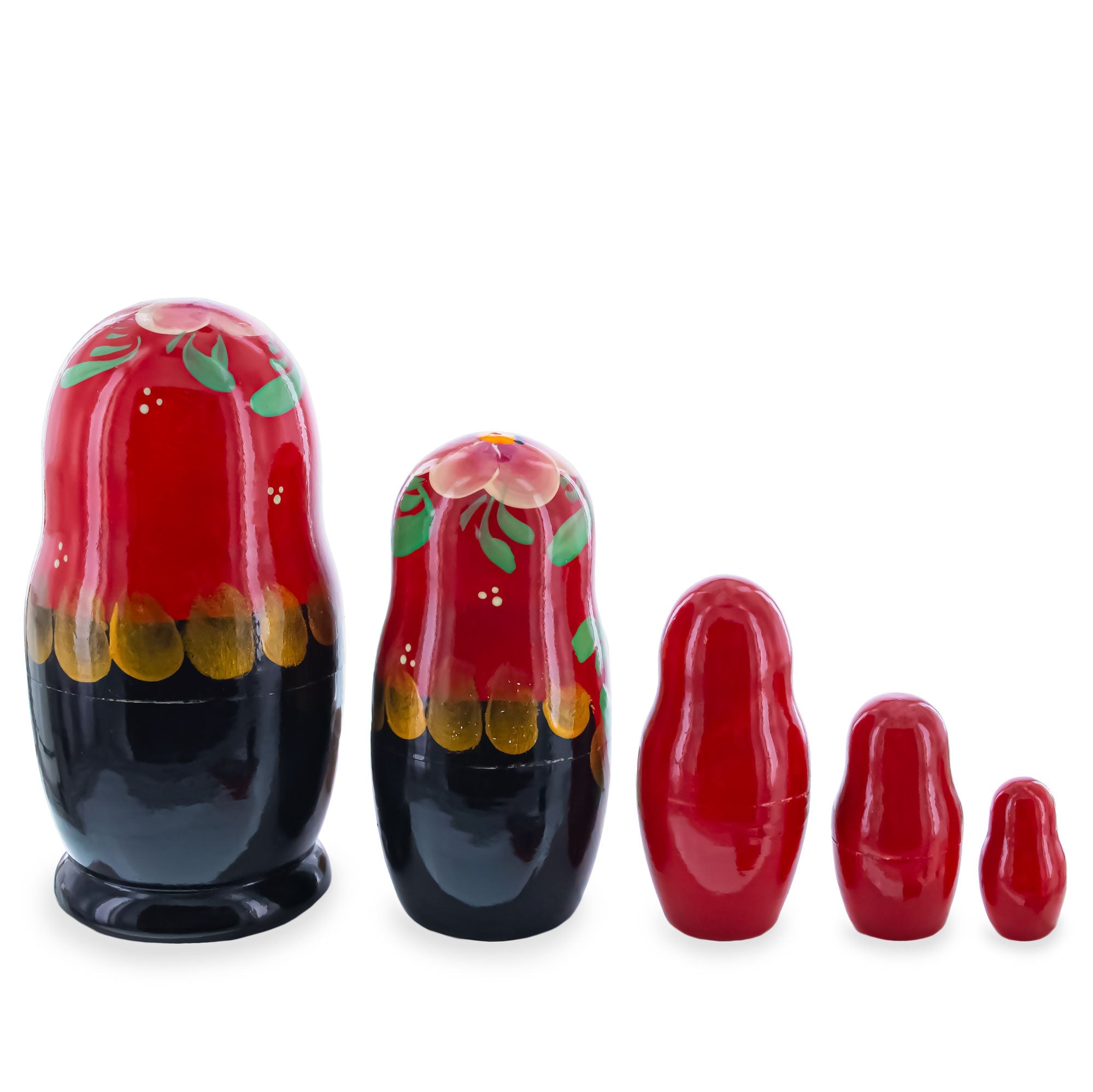 Beautiful Wooden  with Red Color Hood and Golden Flowers Nesting Dolls