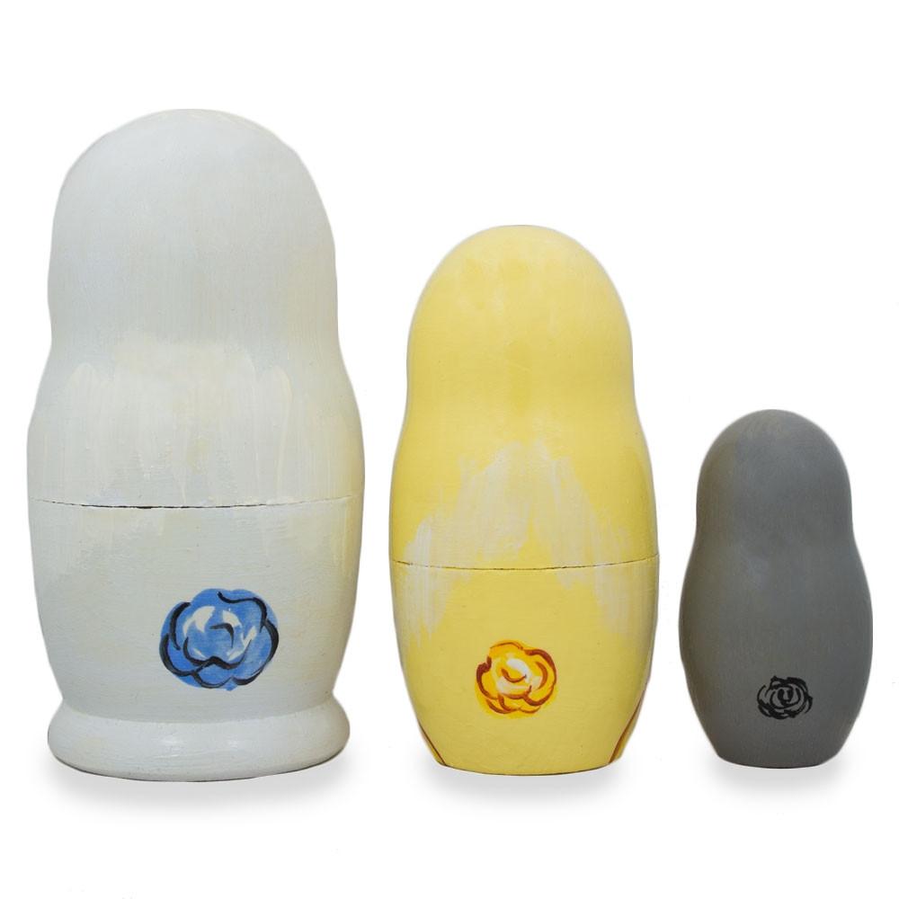 Set of 3 Bunnies with Easter Eggs Wooden Nesting Dolls 4.25 Inches BestPysanky