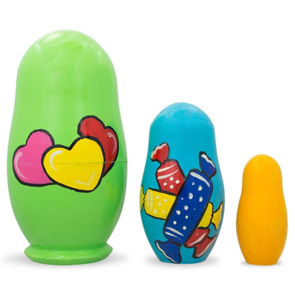 Set of 3 Bears with Heart Wooden Nesting Dolls 4.25 Inches