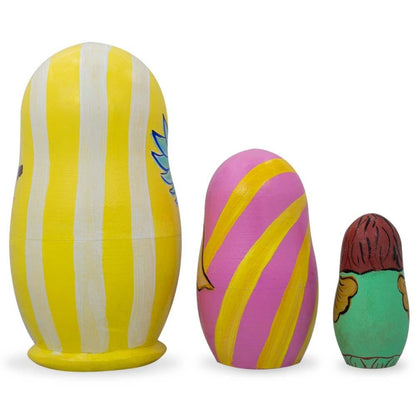 Set of 3 Guardian Angels with Flute, Heart Wooden Nesting Dolls 4.25 Inches BestPysanky