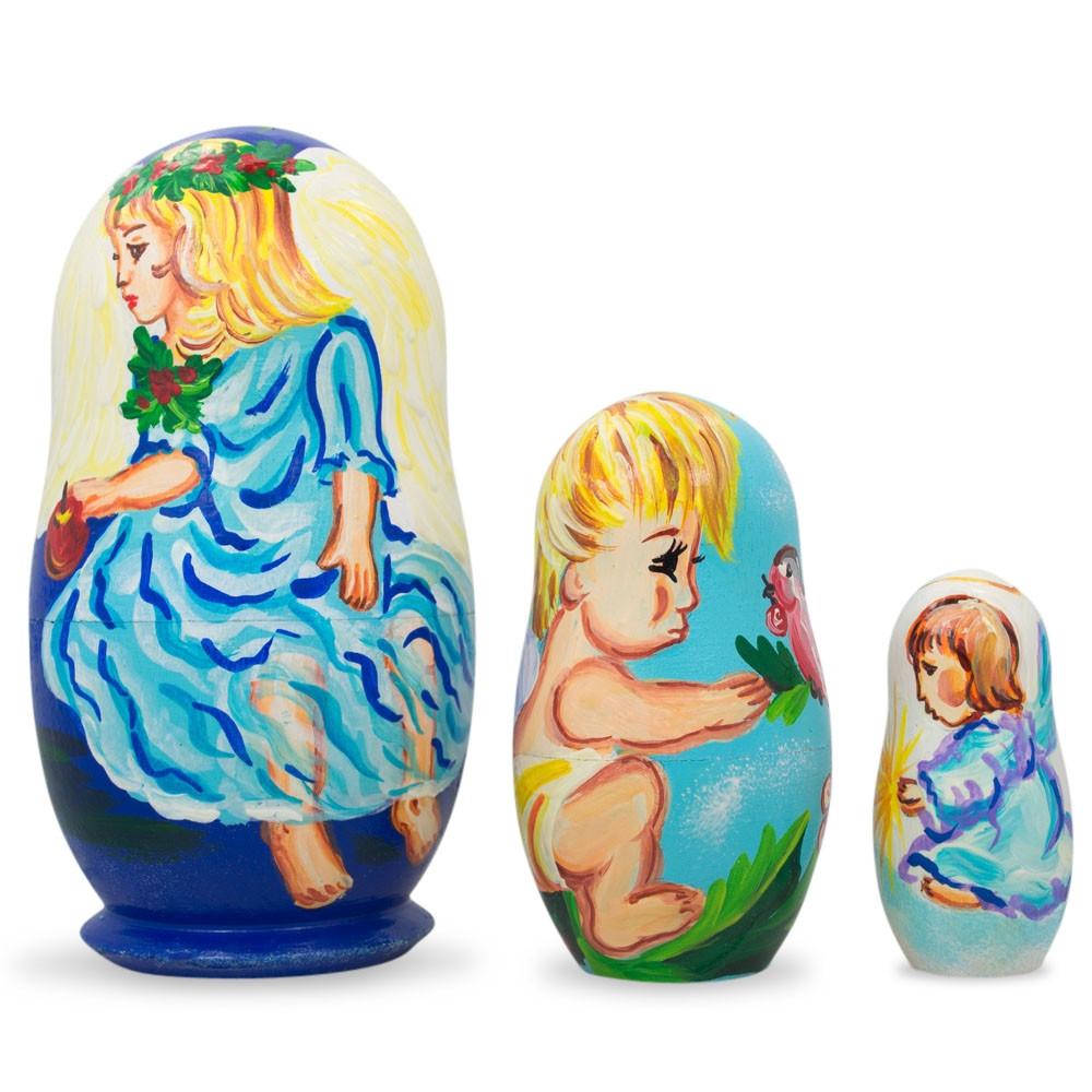 Set of 3 Baby Angels Wooden Nesting Dolls 4.25 Inches BestPysanky