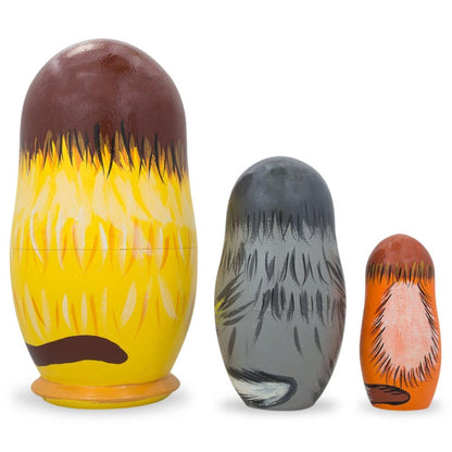 Set of 3 Cats with Milk and Fish Wooden Nesting Dolls 4.25 Inches