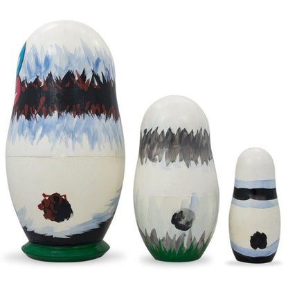 Set of 3 Panda Bears Family Wooden Nesting Dolls 4.25 Inches