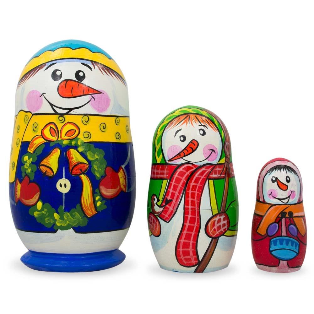 Set of 3 Snowman Family Wooden Nesting Dolls 4.25 Inches BestPysanky
