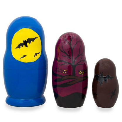 Set of 3 Halloween Witch and Pumpkins Wooden Nesting Dolls 4.25 Inches BestPysanky