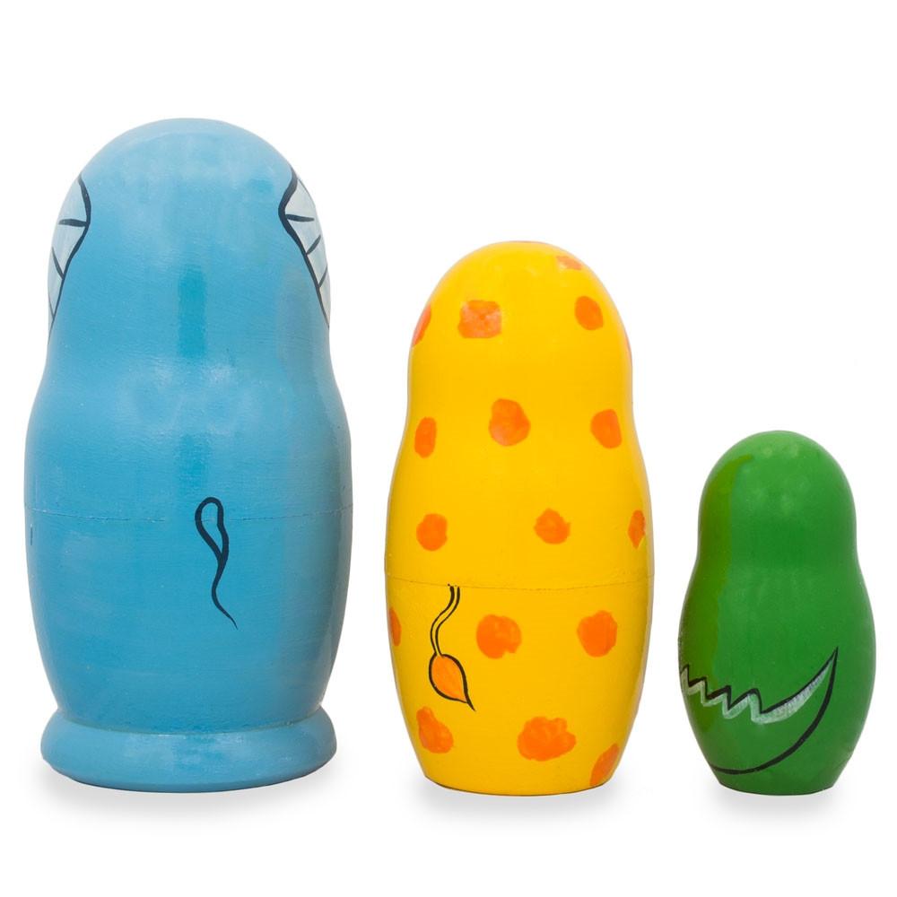 Set of 3 Elephant, Giraffe, and Alligator Wooden Nesting Dolls 4.25 Inches BestPysanky