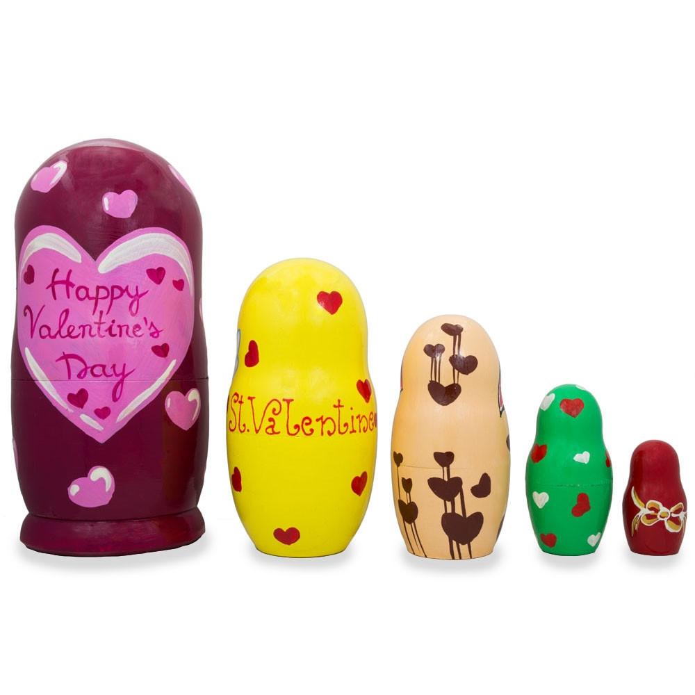 Set of 5 St. Valentine's Day Cupid Love Wooden Nesting Dolls 6 Inches