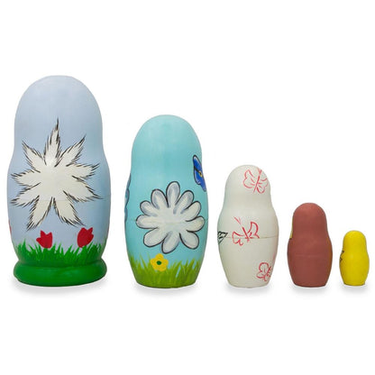 Set of 5 Ostrich, Turkey, Duck Birds Wooden Animal Nesting Dolls 4.25 Inches