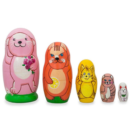 Set of 5 Cats and Kitties Wooden Nesting Dolls 4.25 Inches BestPysanky