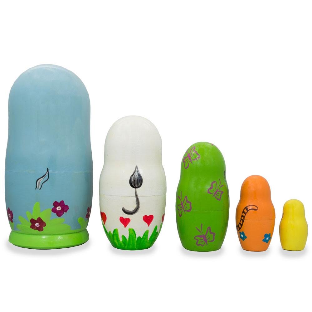 Set of 5 Hippo, Zebra and Tiger Wooden Animal Nesting Dolls 6 Inches