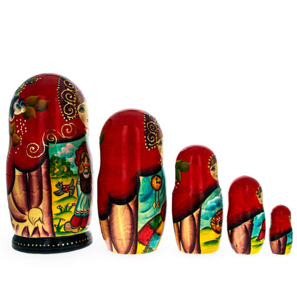 Set of 5 Little Red Riding Hood Wooden  Nesting Dolls 7 Inches