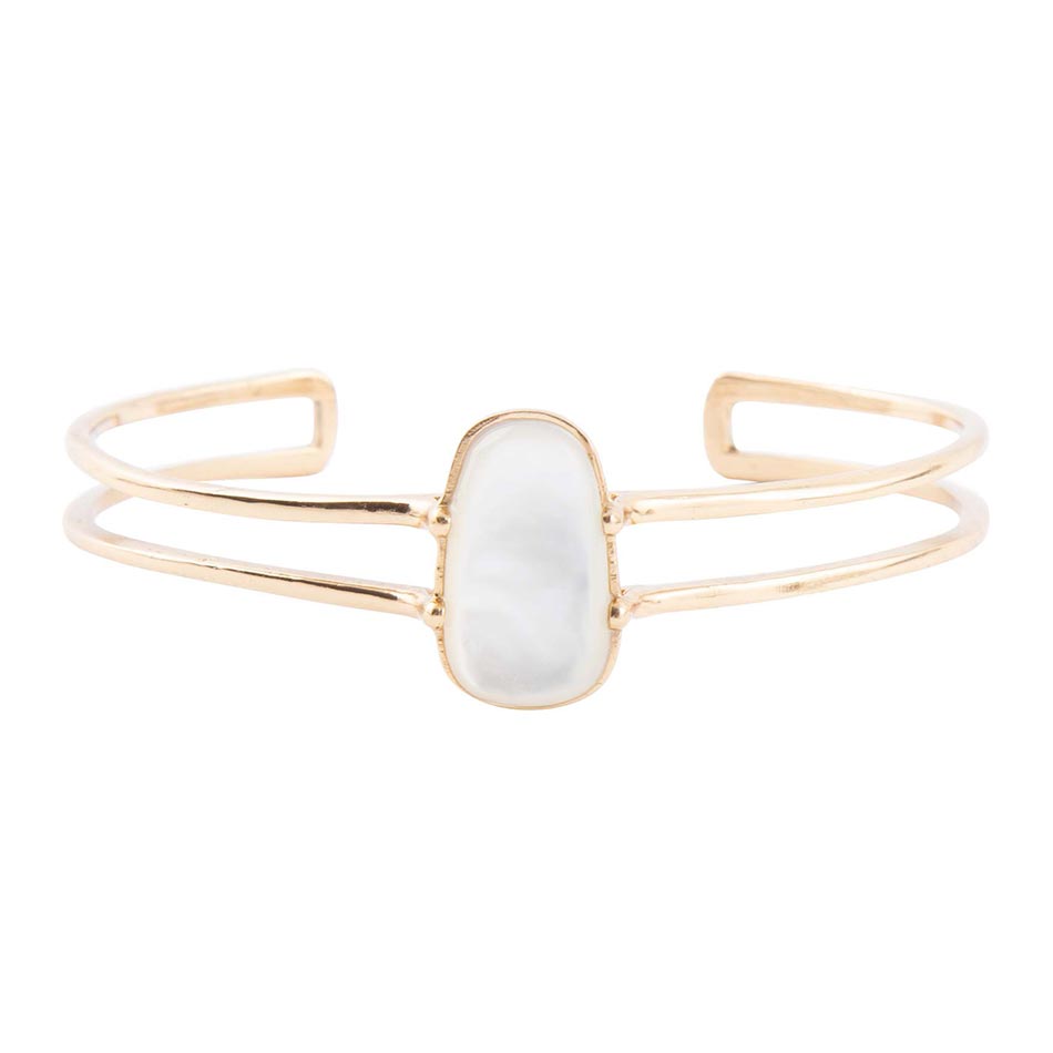 Madeline White Mother of Pearl and Golden Cuff Bracelet Barse Jewelry
