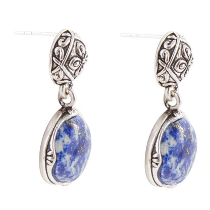 Madrid Blue Lapis Sterling Silver Post Drop Earrings Barse Jewelry