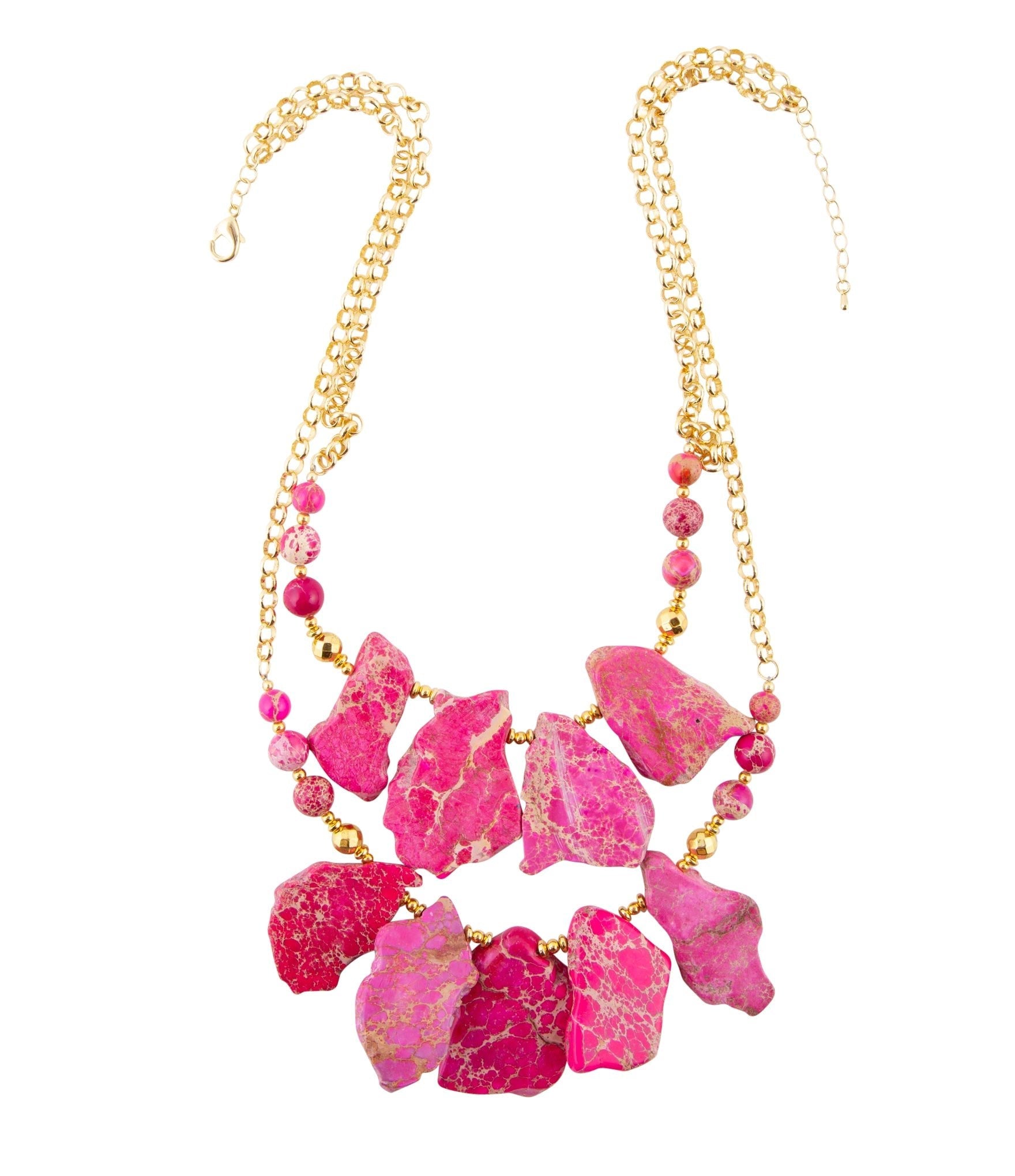 Pink Magenta Dreams Jasper and Goldtone Statement Necklace Barse Jewelry