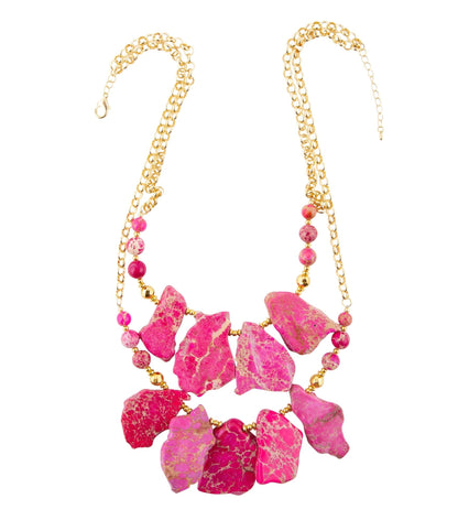 Pink Magenta Dreams Jasper and Goldtone Statement Necklace Barse Jewelry