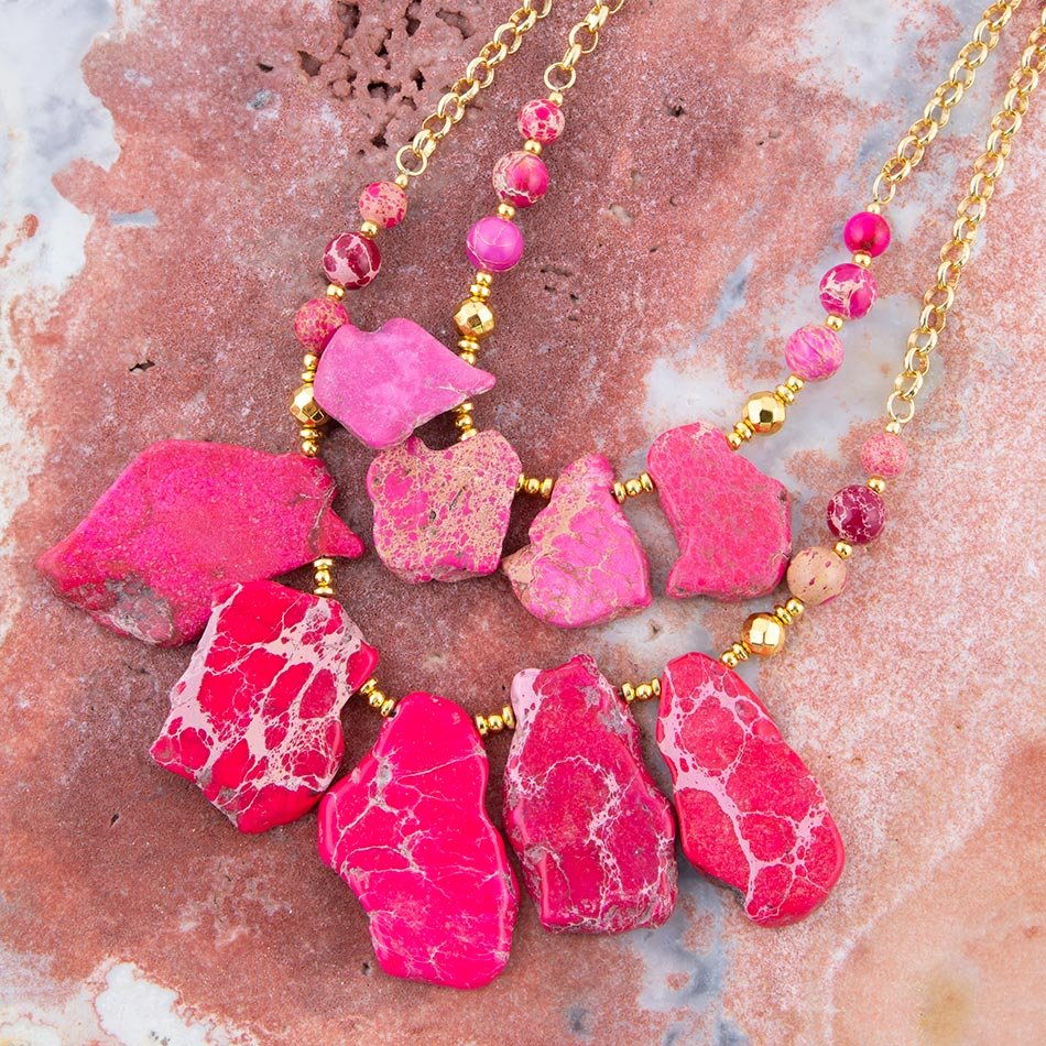 Pink Magenta Dreams Jasper and Goldtone Statement Necklace Barse Jewelry