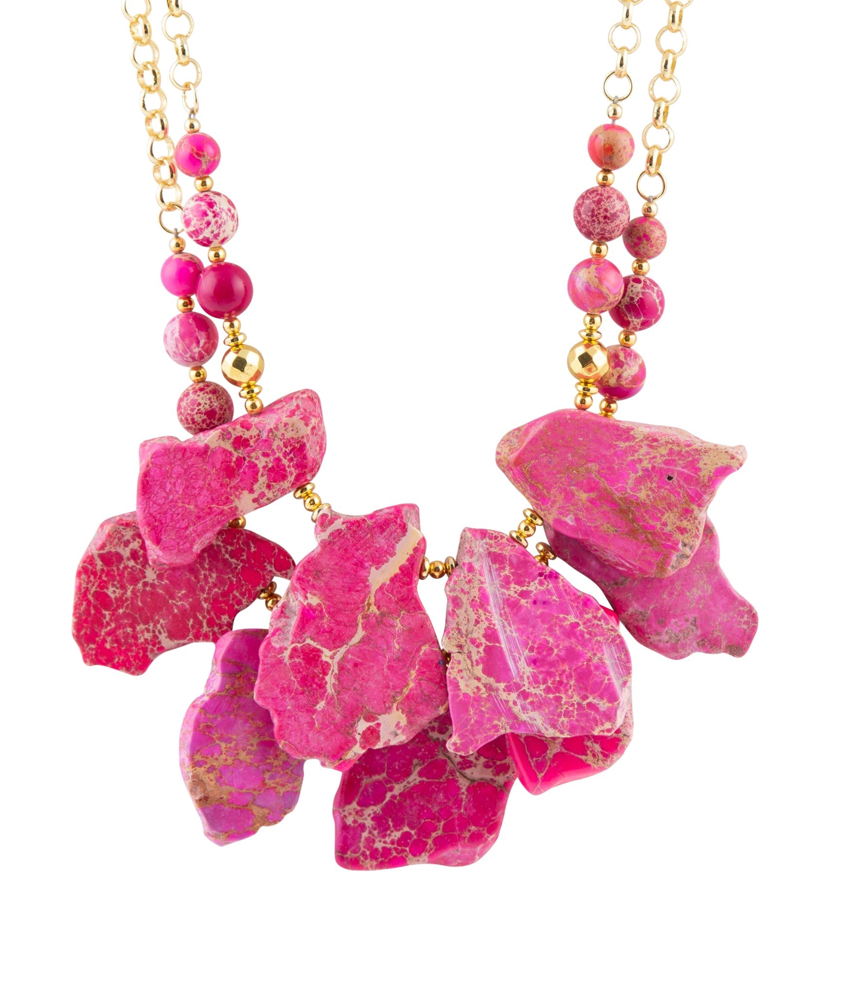 Pink Magenta Dreams Jasper and Goldtone Statement Necklace Barse Jewelry