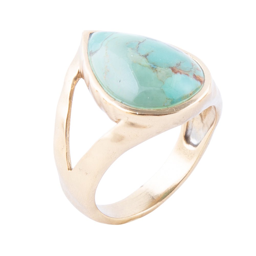 Maisy Blue Turquoise Golden Teardrop Ring Barse Jewelry