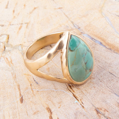 Maisy Blue Turquoise Golden Teardrop Ring Barse Jewelry