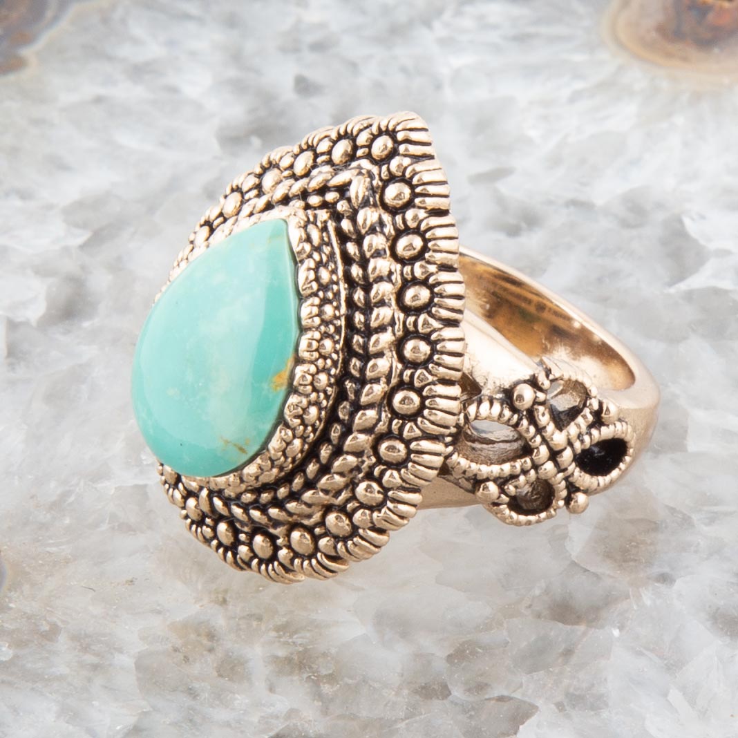 Make an Entrance Green Turquoise and Golden Bronze Ring Barse Jewelry