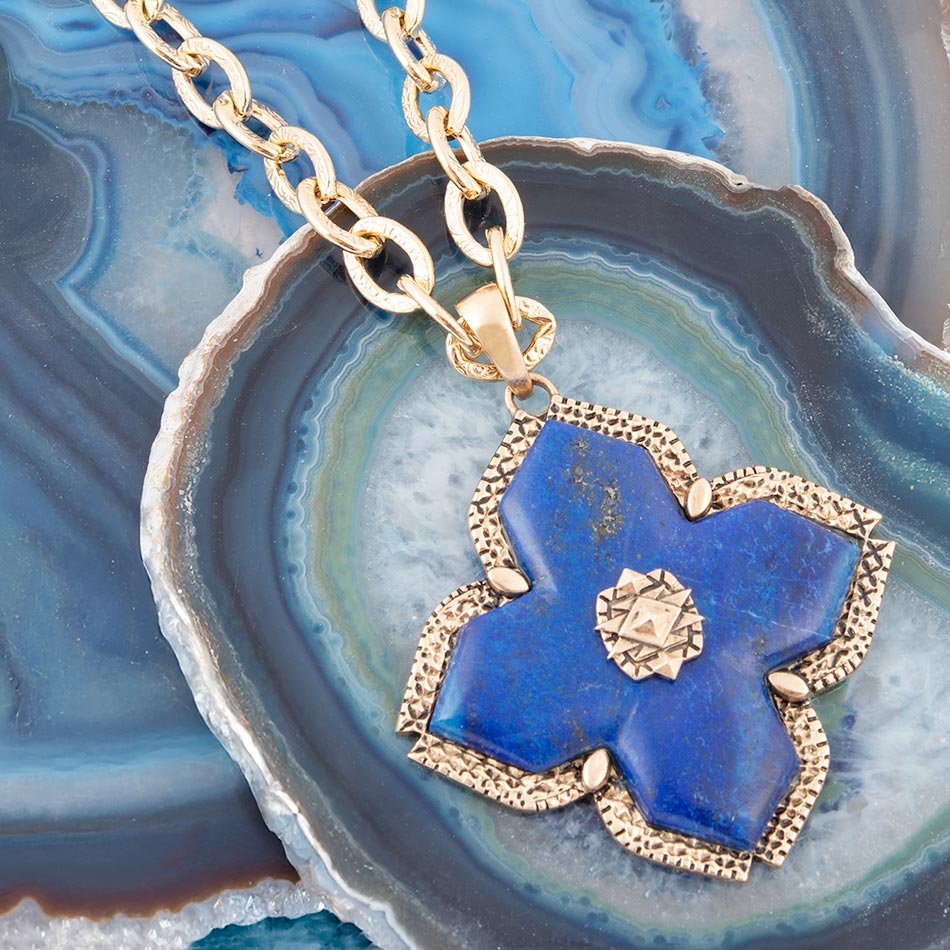Maltese Cross Blue Lapis Golden Chain Pendant Necklace Barse Jewelry