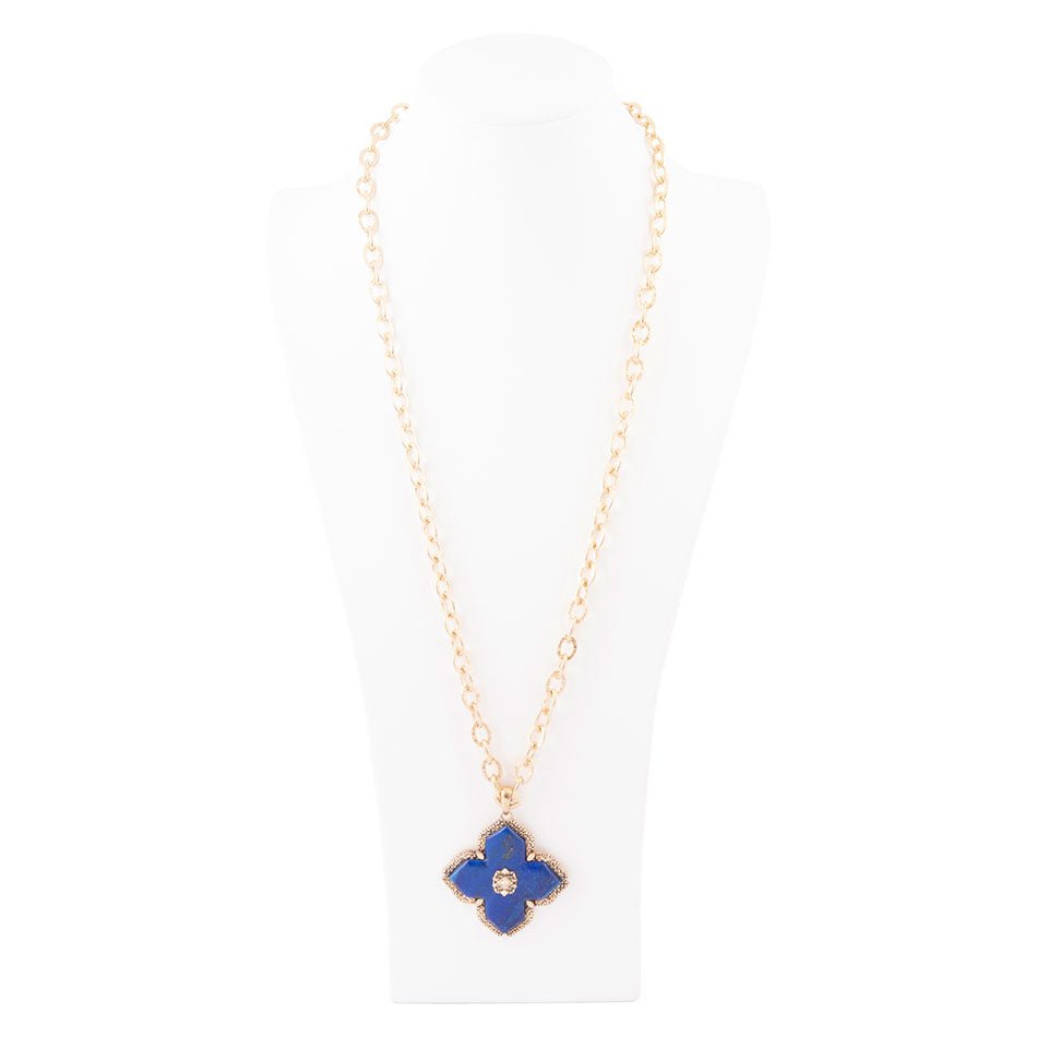 Maltese Cross Blue Lapis Golden Chain Pendant Necklace Barse Jewelry