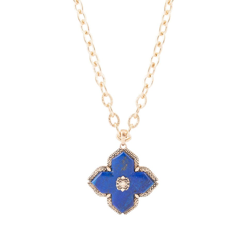 Maltese Cross Blue Lapis Golden Chain Pendant Necklace Barse Jewelry