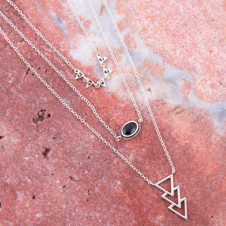 Marcasite and Onyx Sterling Silver Layered Necklace Barse Jewelry