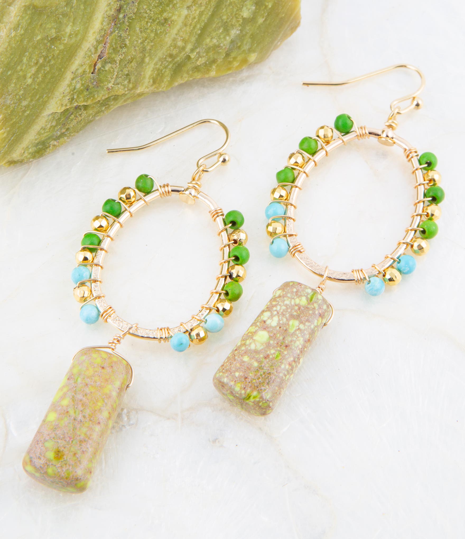 Margarita Green Jasper Golden Drop Earrings Barse Jewelry