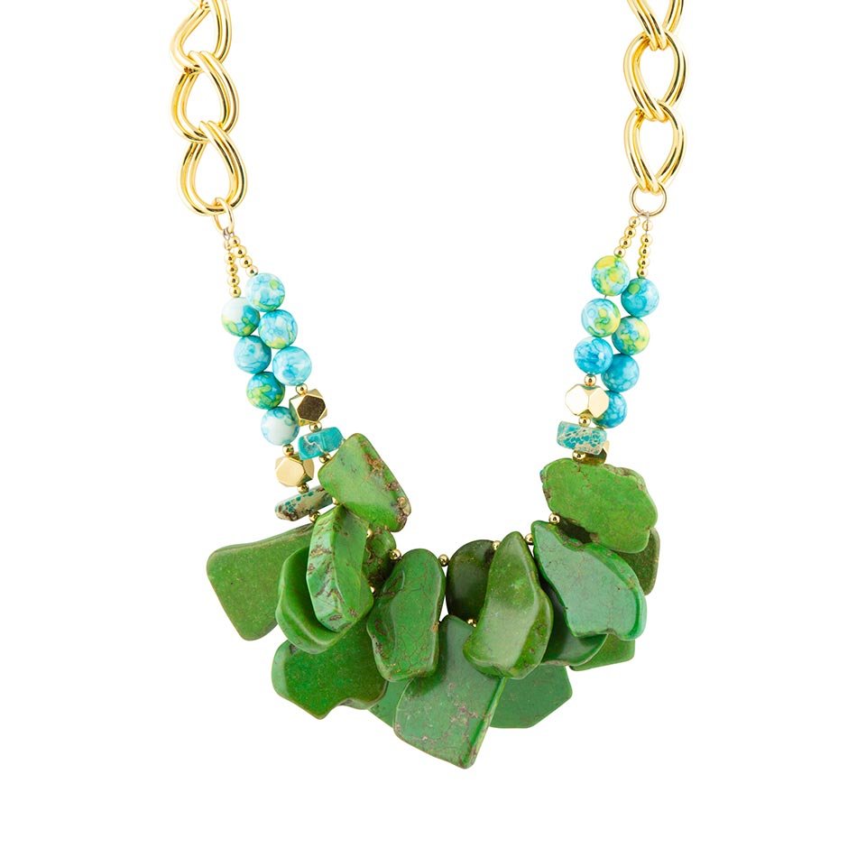 Margarita Green Lime Turquoise Jasper Golden Statement Necklace Barse Jewelry