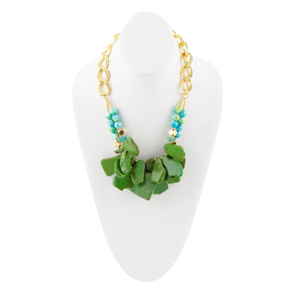 Margarita Green Lime Turquoise Jasper Golden Statement Necklace Barse Jewelry