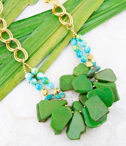 Margarita Green Lime Turquoise Jasper Golden Statement Necklace Barse Jewelry