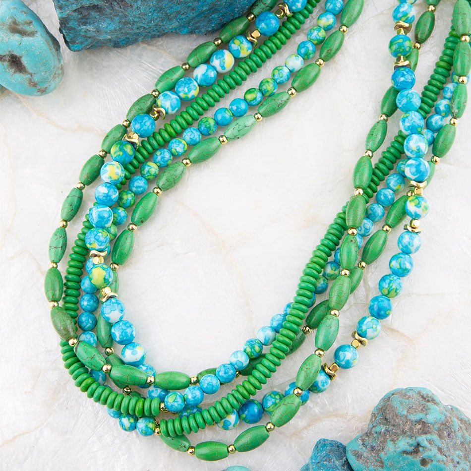 Margarita Mixed Lime Green and Blue Toursade Necklace Barse Jewelry