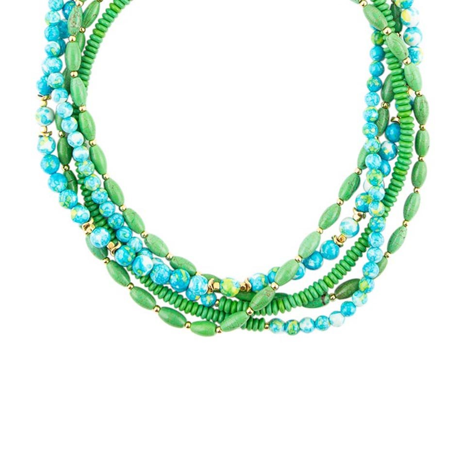 Margarita Mixed Lime Green and Blue Toursade Necklace Barse Jewelry