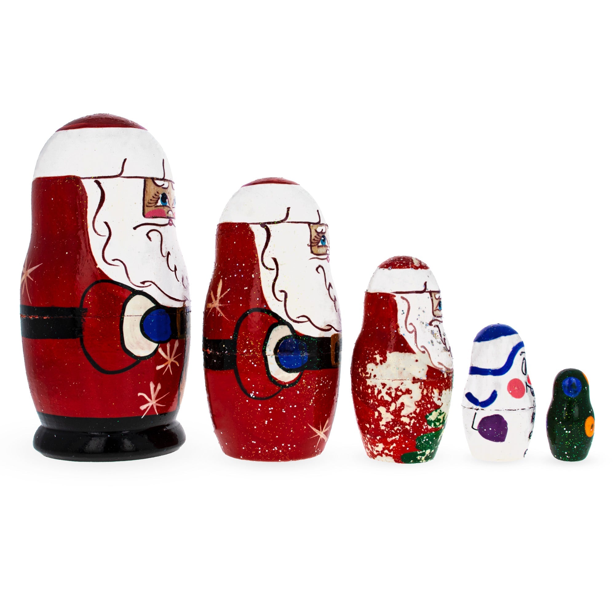 Set of 5 Santa, Snowman and Christmas Tree Wooden Nesting Dolls BestPysanky