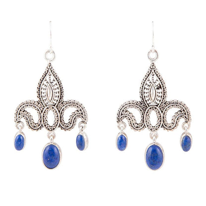 Mehendi Blue Lapis and Sterling Silver Chandelier Earrings Barse Jewelry
