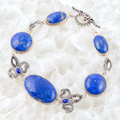Mehndi Blue Lapis and Sterling Silver Link Bracelet Barse Jewelry