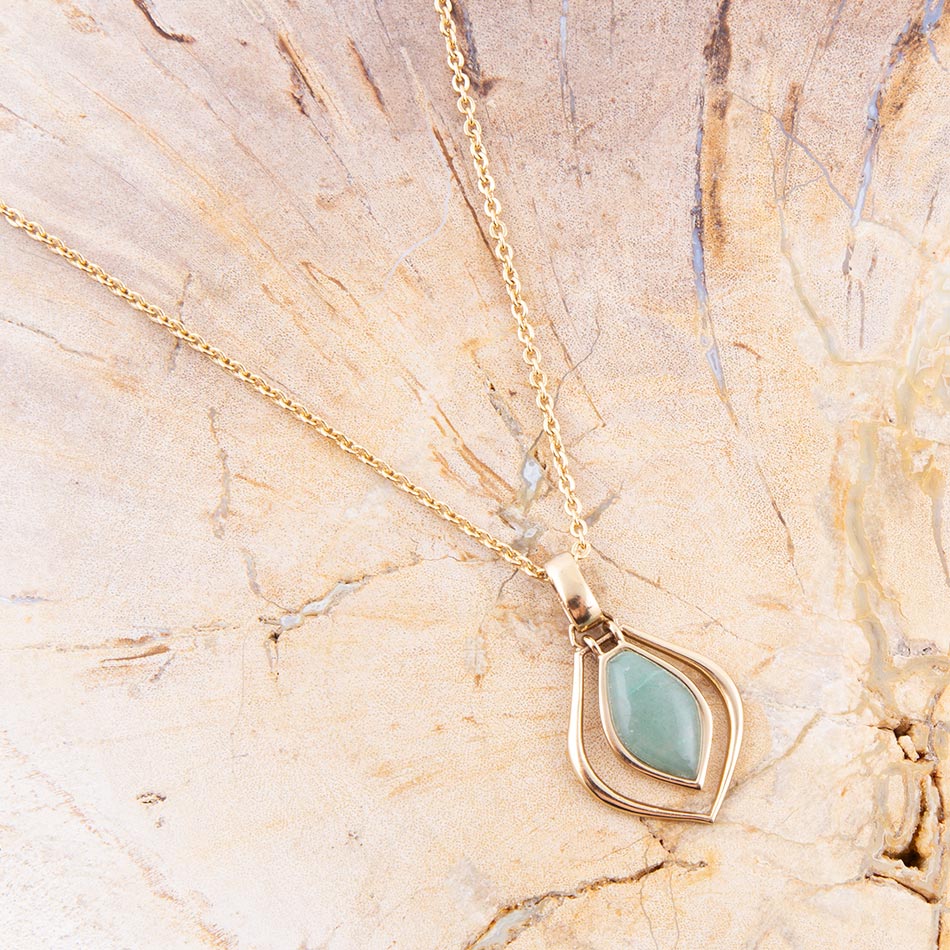 Melita Green Aventurine Golden Pendant Necklace Barse Jewelry