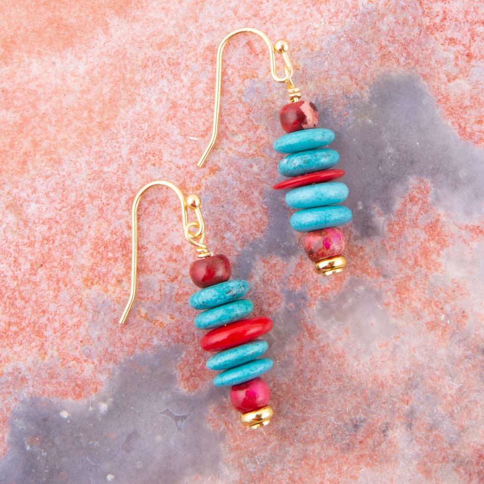 Mija Turquoise and Magenta Stack Earrings Barse Jewelry