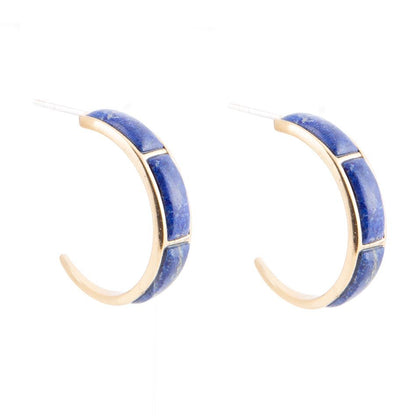 Mila Blue Lapis Hoop Golden Earrings Barse Jewelry