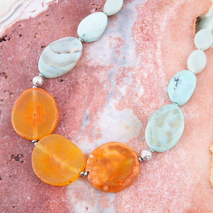 Minty Blue and Orange Nectar Necklace Barse Jewelry