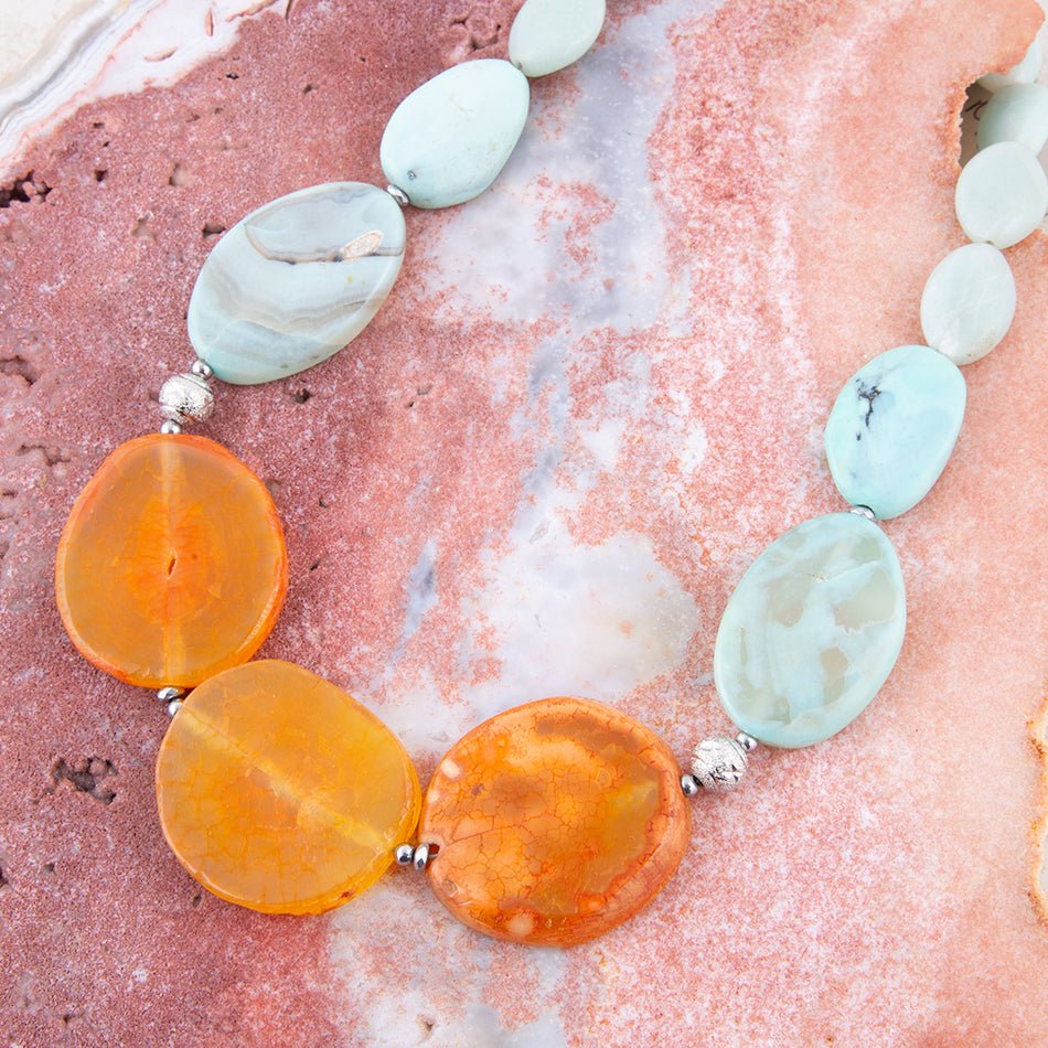 Minty Blue and Orange Nectar Necklace Barse Jewelry