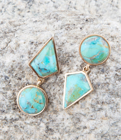 Miss-Matched Blue Turquoise Golden Post Earrings Barse Jewelry