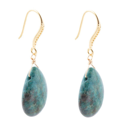 Mix of Blue and Green Chrysocolla Golden Drop Earrings Barse Jewelry
